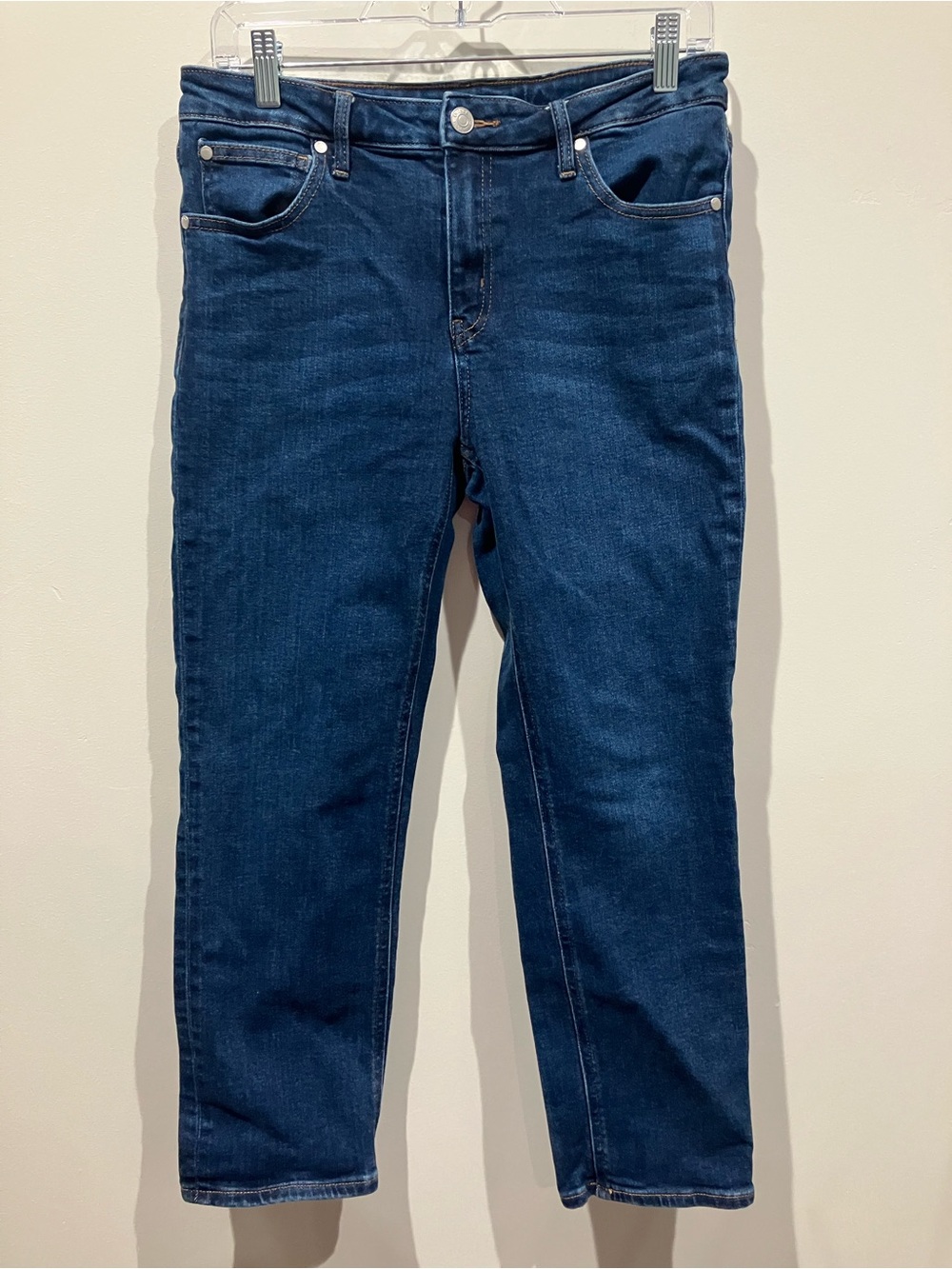 Quince Stretch Mid Rise Slim Straight Denim Jeans Midnight Blue